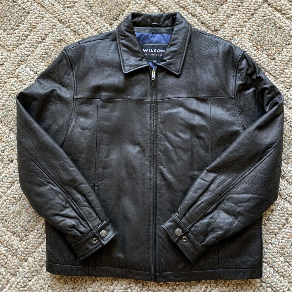 Wilsons Leather “the leather experts” jacket mens large blue lined soft coat vtg